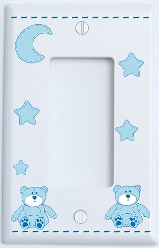 Miniatura 4 de Placa de interruptor de luz de oso de peluche azul con luna azul y estrellas  oso de peluche decoración de guardería (palanca doble)