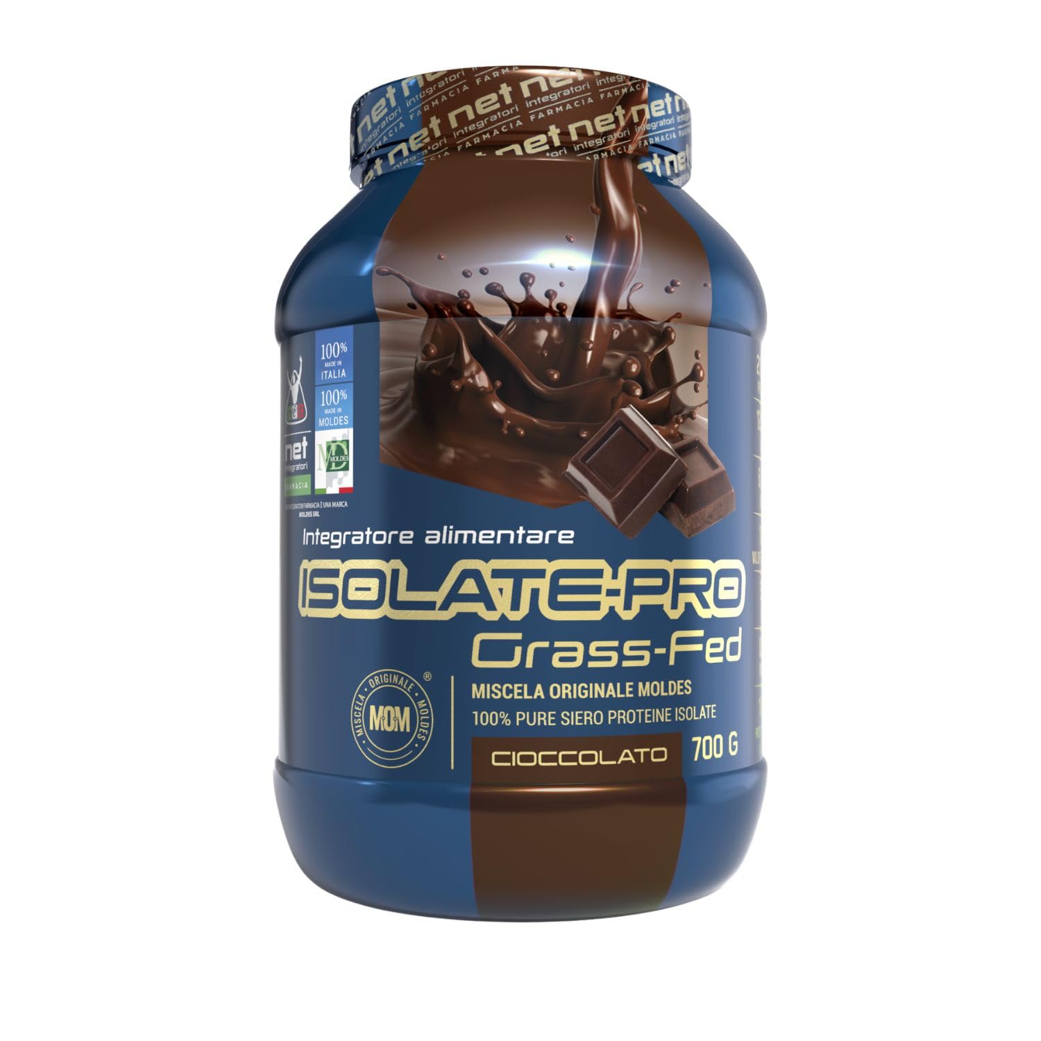 NET Integratori Farmacia ISOLATE PRO Grass Fed - 700g Cioccolato - Proteine Isolate Con EAA Aminoacidi Essenziali e BCAA - Massimizza La Sintesi Proteica e La Crescita Muscolare