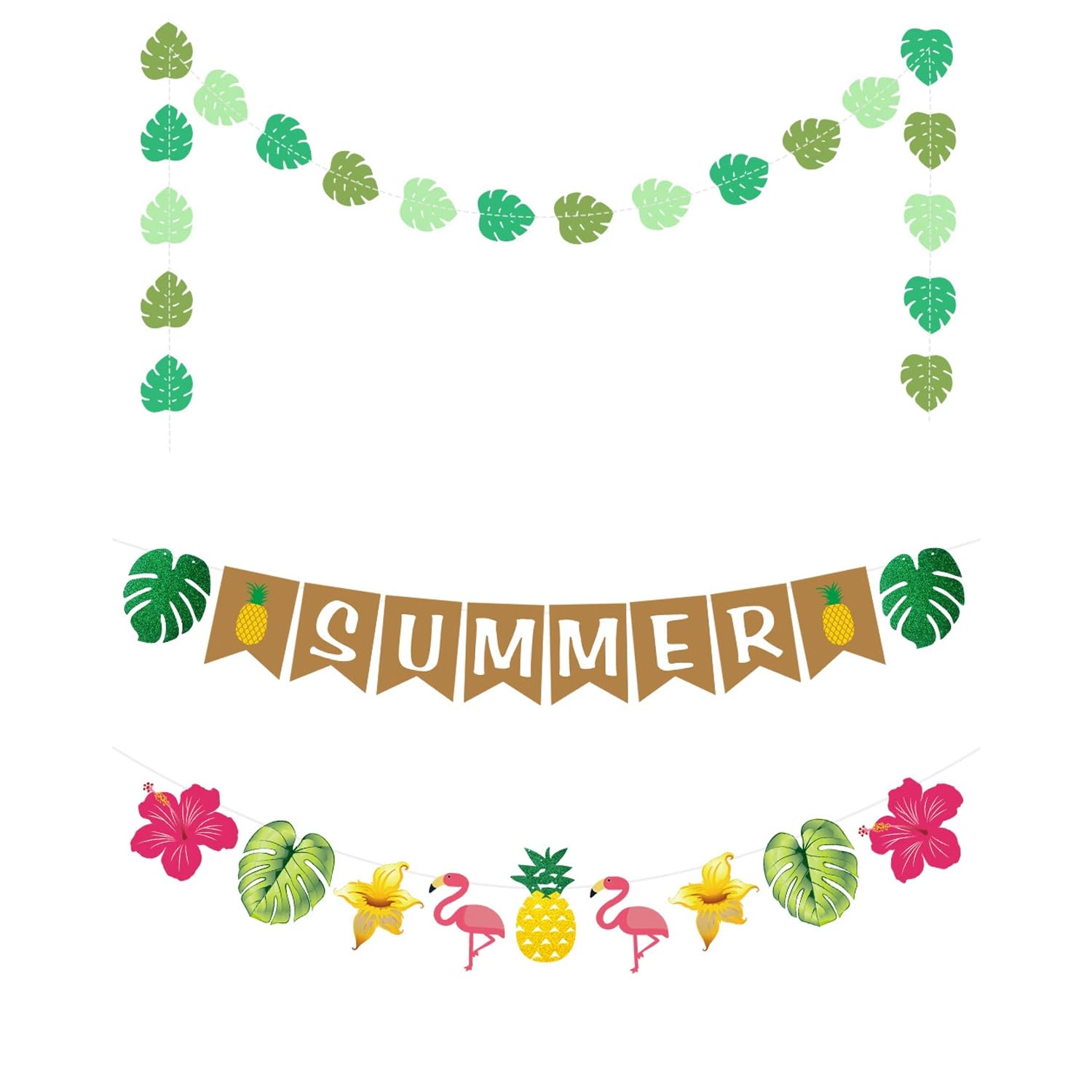 Tropical Summer Party Decor Set - Vibrant Hawaiian Banner with Palm Leaves for Beach Luau Themed Celebrations