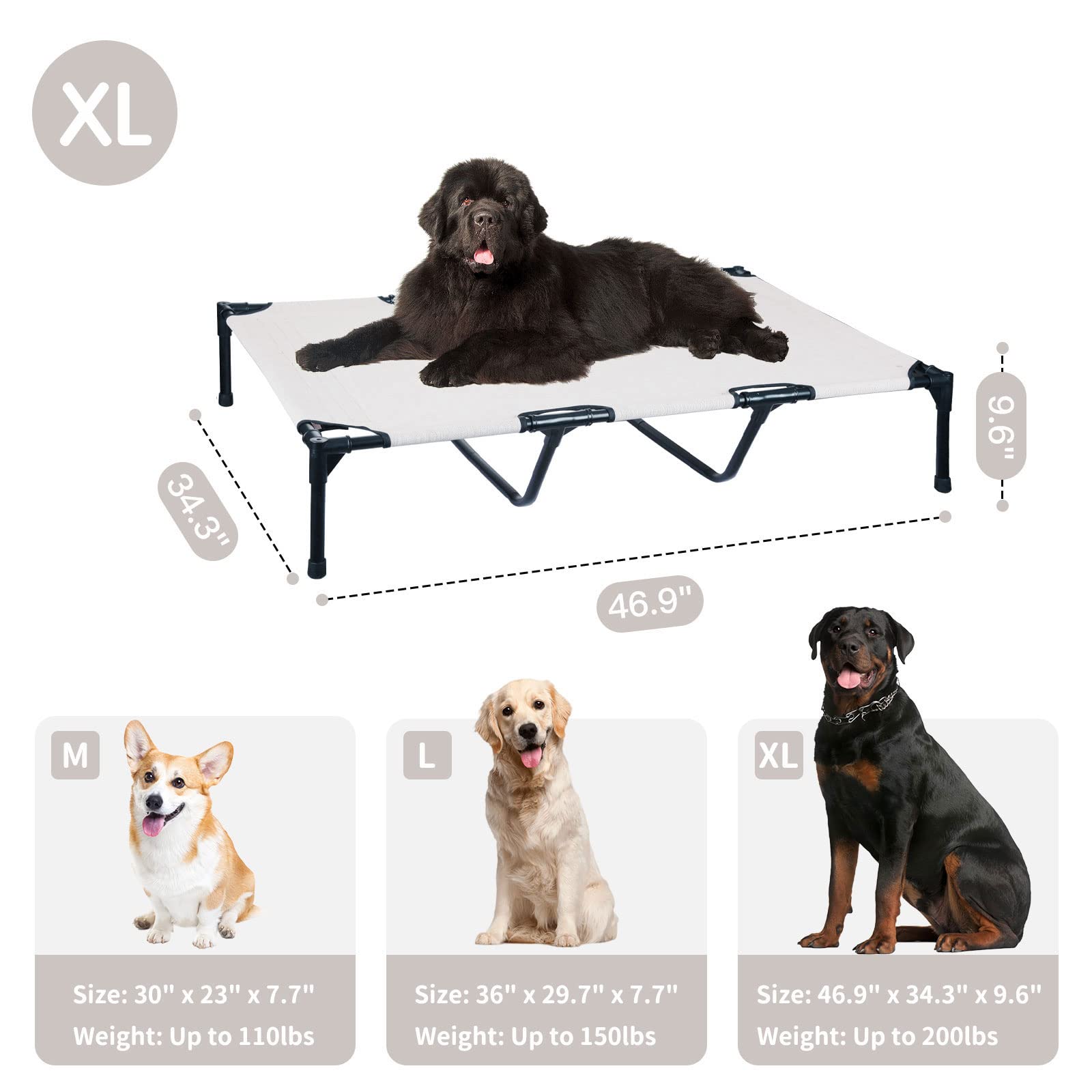 FIOCCO Elevated Dog Bed - Dog Cot with Chew Proof Mesh for Large Dogs, Waterproof Washable Raised Dog Bed, Portable Dog Bed for Outdoor Use, Dog Cots Beds, Beige Gold