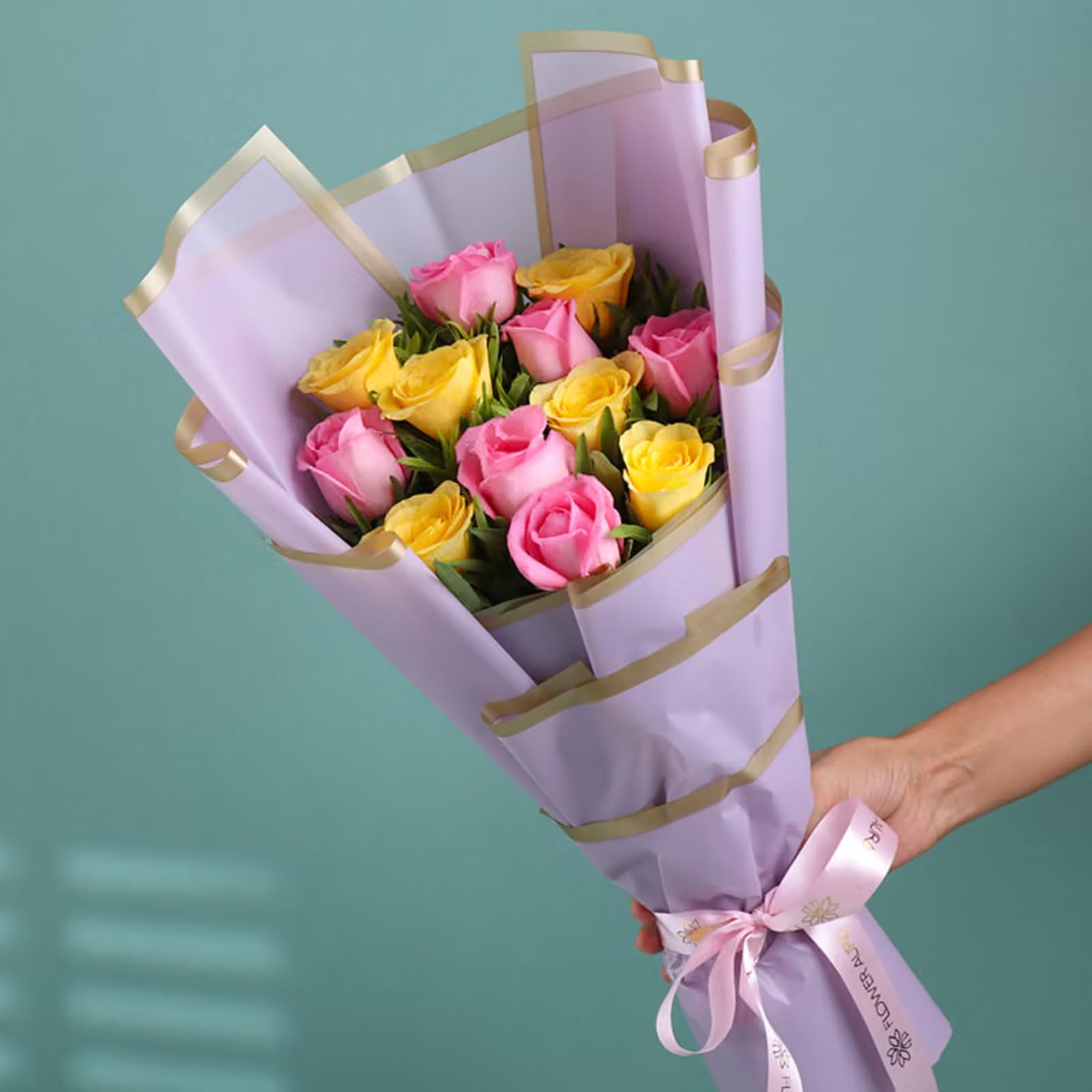 FlowerAura Premium Fresh Live Flower Bouquet of 12 Yellow & Pink Roses For Birthday Gift, Anniversary Gift, Wedding Gift, Rose Day Gift, Valentine's Day Gift, New Year Gift (Same Day Delivery)-image-12