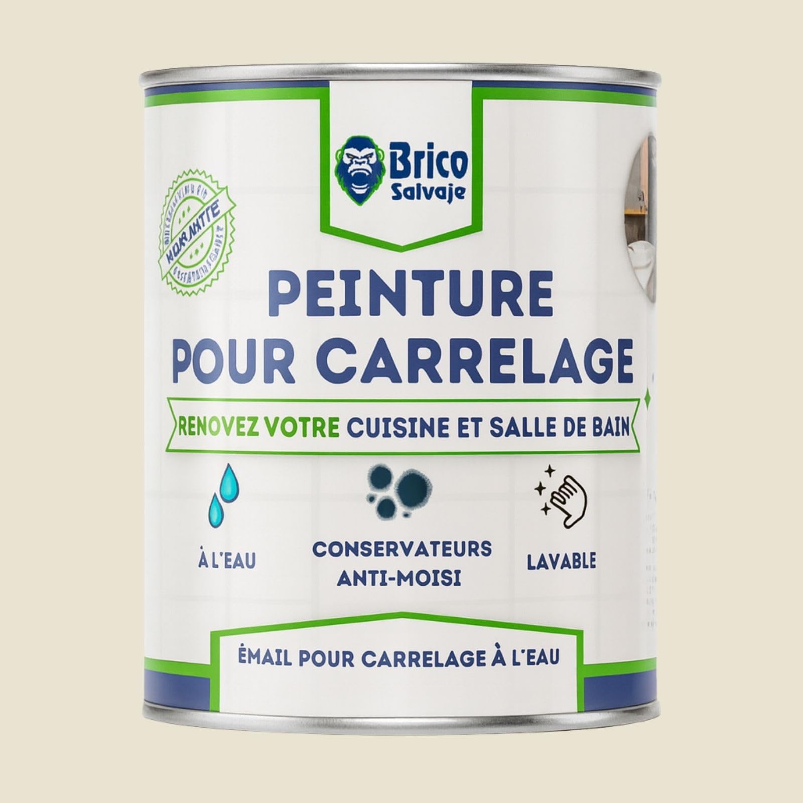 Peinture carrelage cuisine & salle de bain à l'eau - finition MAT | Sans sous-couche | Lavable | Haute résistance (Nacre, 4 litres)