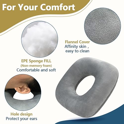 Miniatura 3 de Almohada perforadora con agujeros para el dolor de oído, almohadas de dona para dormir lateral, alivio de dolor de presión CNH, cojín de inflamación