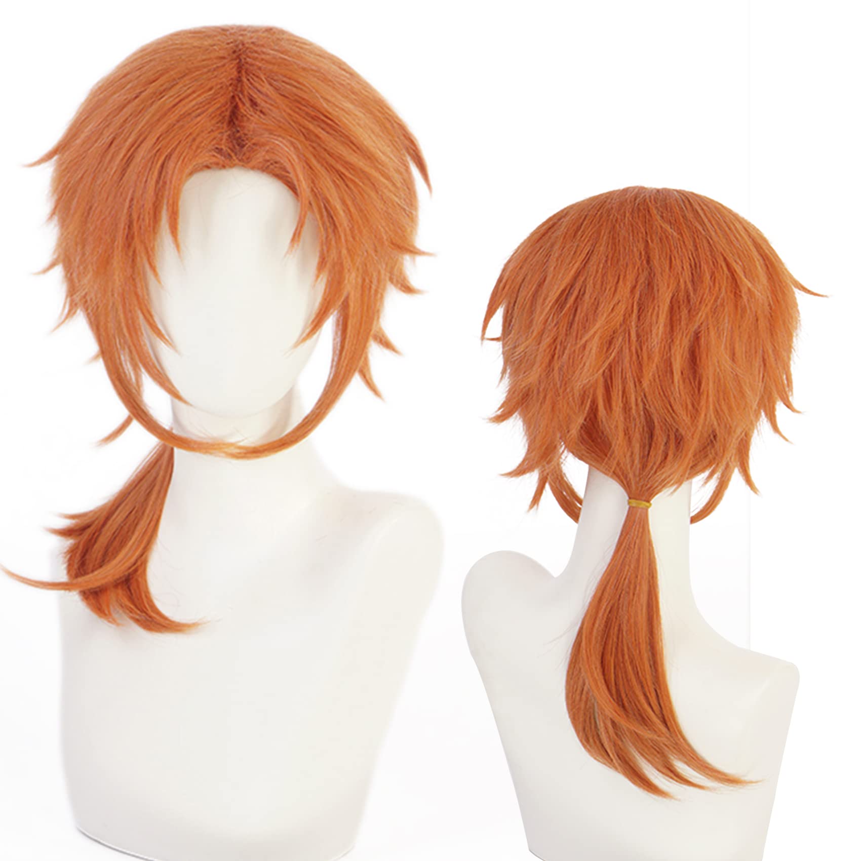 Orange Red Long Curly Ponytail Wig for Anime with Heat Resistant Fiber Synthetic for Women Men Halloween Comic Con Cos Role Replacement Wigs