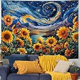 Yuiqear Sunflower Tapestry Psychedelic Starry Sky Tapestry Galaxy Space Wall Tapestry Mysterious Mountain River Tapestry Fantasy Landscape Tapestry for Bedroom Decor