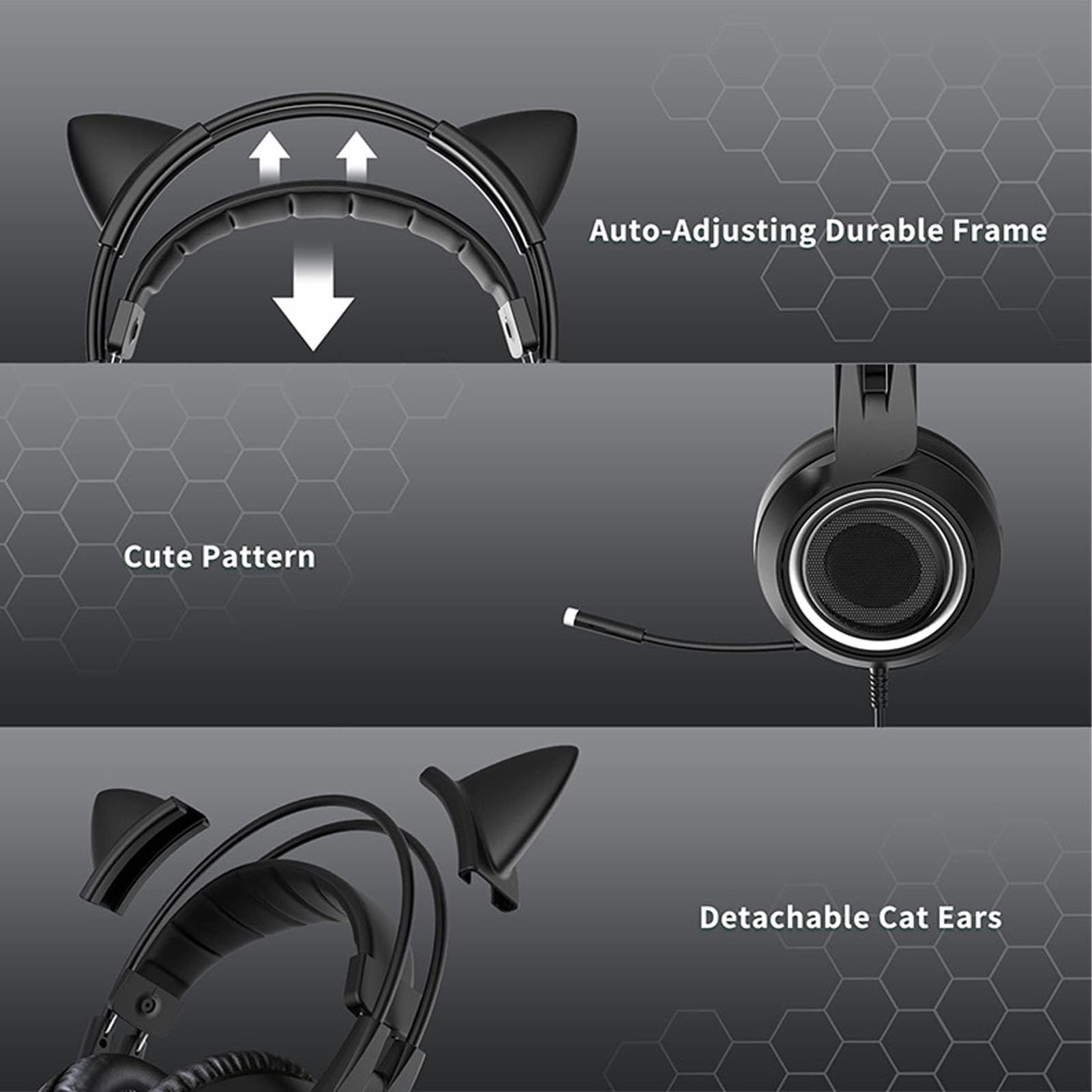 BONKZEBU Auriculares Estéreo con Reducción de Ruido para Juegos, Bonitos Auriculares Supraaurales con Micrófono, Altavoces Premium de 40 Mm para Teléfono PC, Diadema Ajustable para Niños (Negro)
