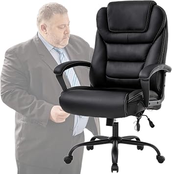 Office Exectuive Chair Big and Tall Office Chair 500lbs Wide Seat Computer Desk Chair PU Leather Thick Padding Adjustable Ergonomic Swivel Task Chair with Armrests Lumbar Support for Black
