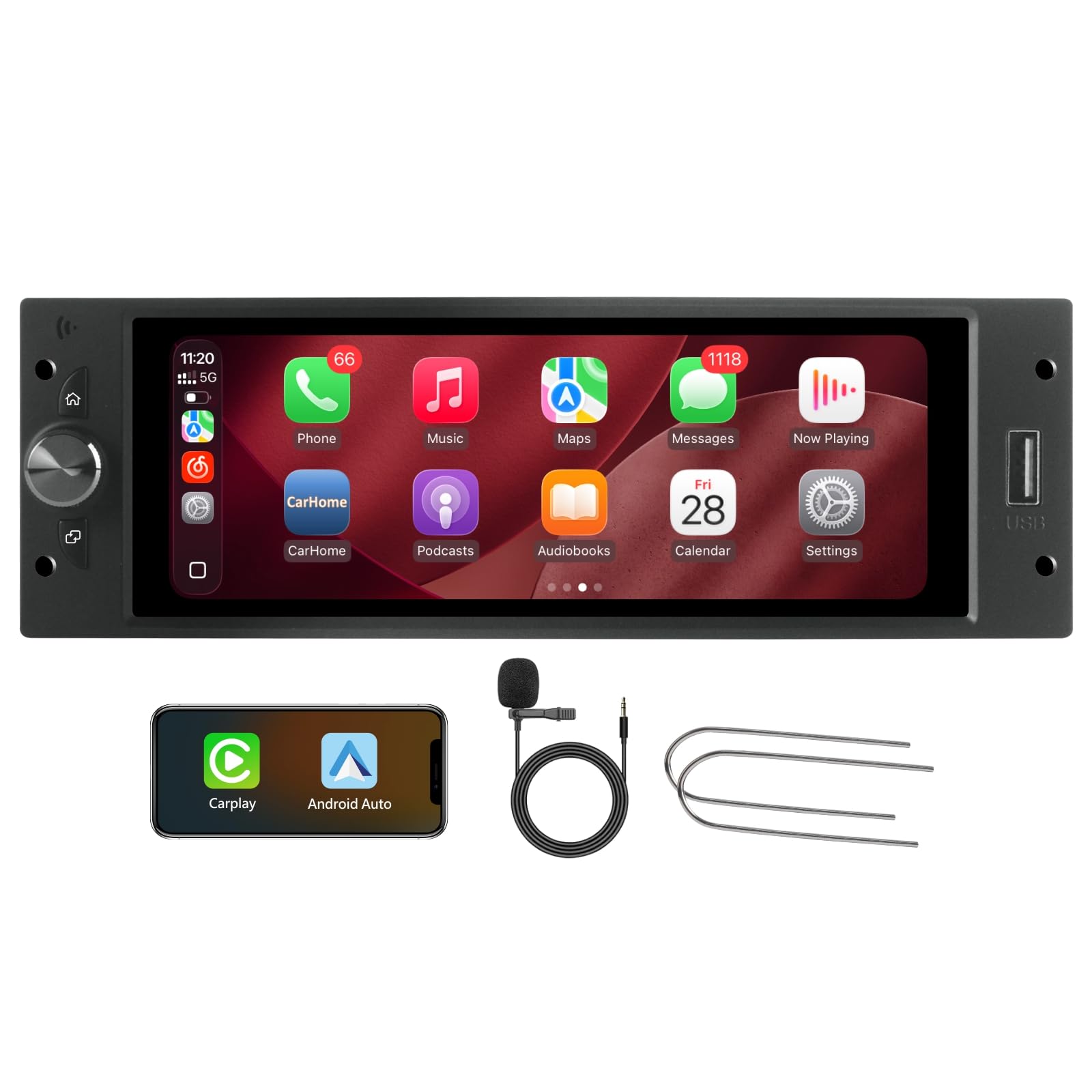 Autoradio 1 DIN con schermo per Peugeot 206 207 307 308 3008 5008 Citroën C2 C3 C4 Picasso, Wireless CarPlay Android Auto Radio, Sistema Linux, Bluetooth, Touchscreen, FM/AM RDS, Plug & Play