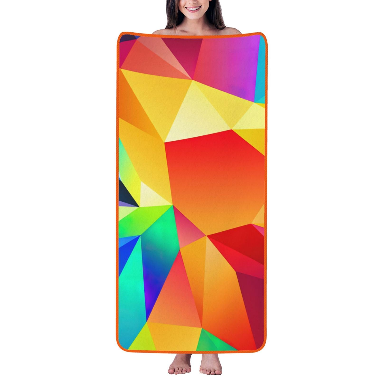 JBJGKHLP Rainbow Geometric Print Women Men Couples Coral Velvet Bath Towel Ultra-Soft For Home Bathroom Travel