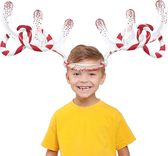 Kraft & Co Xmas Party Toss Inflatable Game | Reindeer Antler Hat with Rings | Party Toss Games For Kids | Family Christmas Party Games | Novelty Ring Toss Game | Xmas Office Party Games