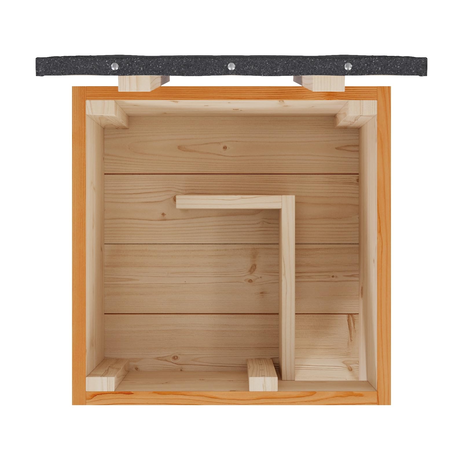 QLS Igelhaus aus Holz mit abnehmbarem Dach 45 x 45 cm Natur | Imprägnierte Konstruktion mit 2 cm starken Brettern. Höhe 27 cm, Eingangsöffnung 11 x 11 cm für geschützte Rückzugsplätze