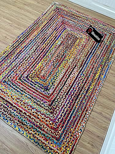 Image of Handmade Natural Jute Cotton Natural Fibers Floor /Door Mat Rugs Furnish Decor Striped Rectangular Design Carpet for Bedroom Living Room (JUTE004, 6x8-Rug /Carpet)