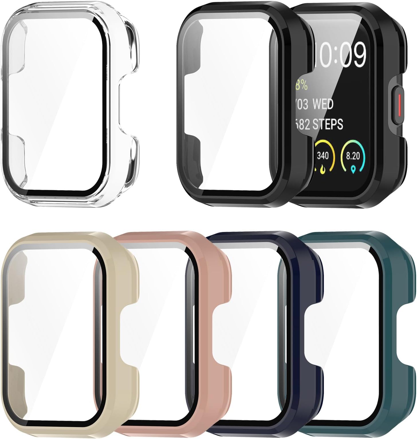 RuenTech Compatible with SKG V7/V7 Pro Smart Watch Case Cover, Screen Protector with Tempered Glass Film PC Protective Case for SKG V7 Smart Watch (6-Pack)