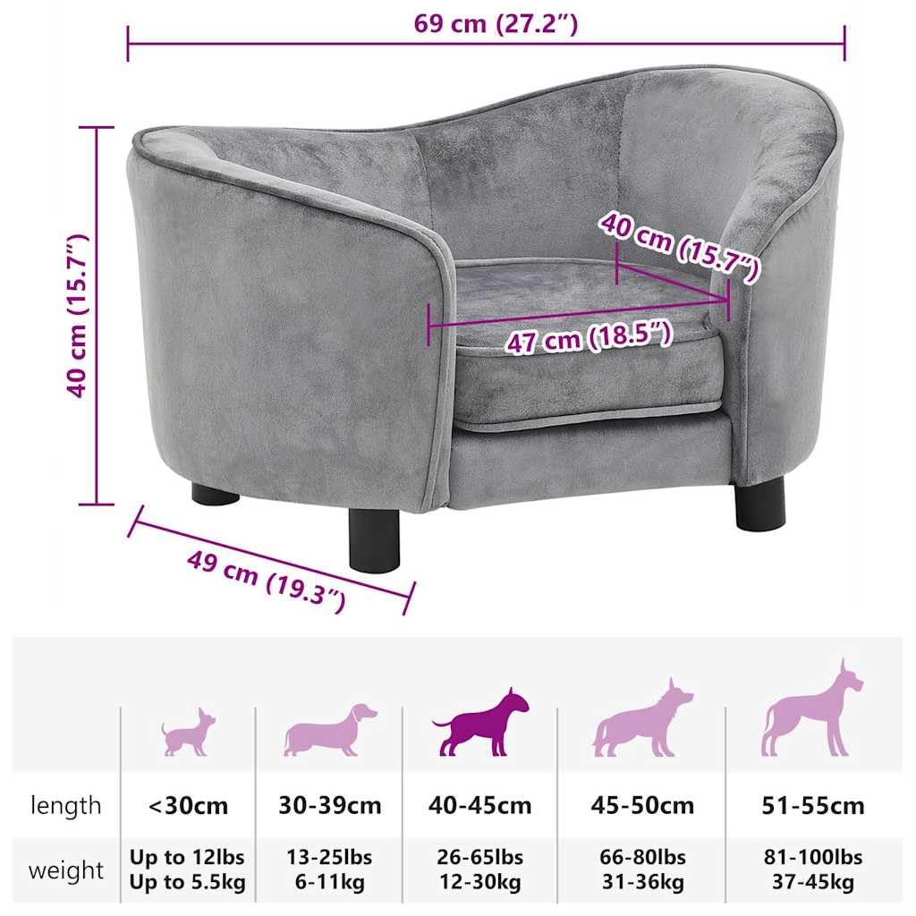 Canapé pour chien Gris 69x49x40 cm Peluche