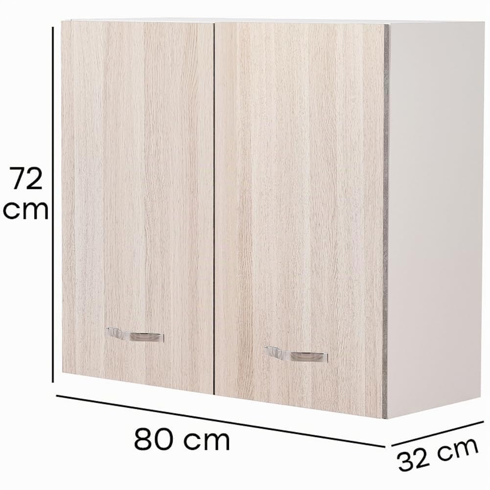 Shally Dogan armario colgante de cocina de pared, suspendido de madera con dos puertas, 1 estante y 2 compartimentos, espacioso y resistente, dimensiones 80 x 32 x 72 cm