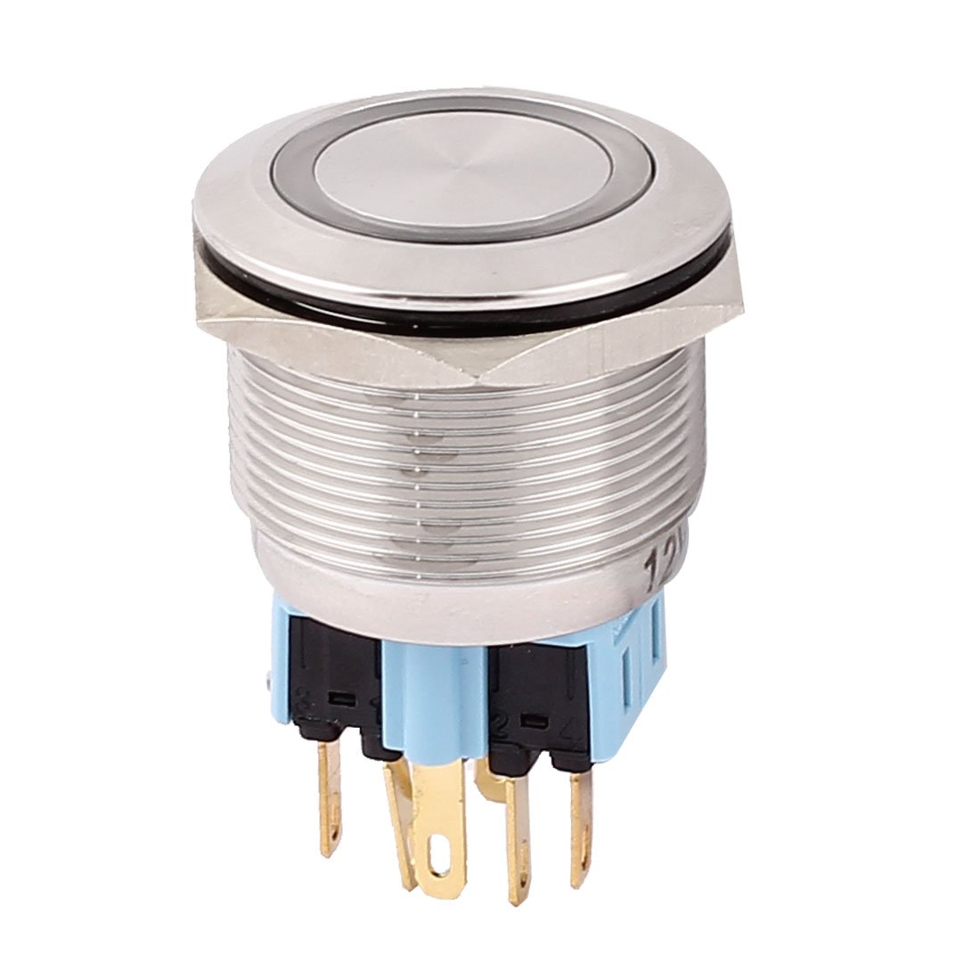 Aexit DC 12V Switches White LED Light 25mm Mounted Dia DPST NO/NC Push Foot Switches Button Switch