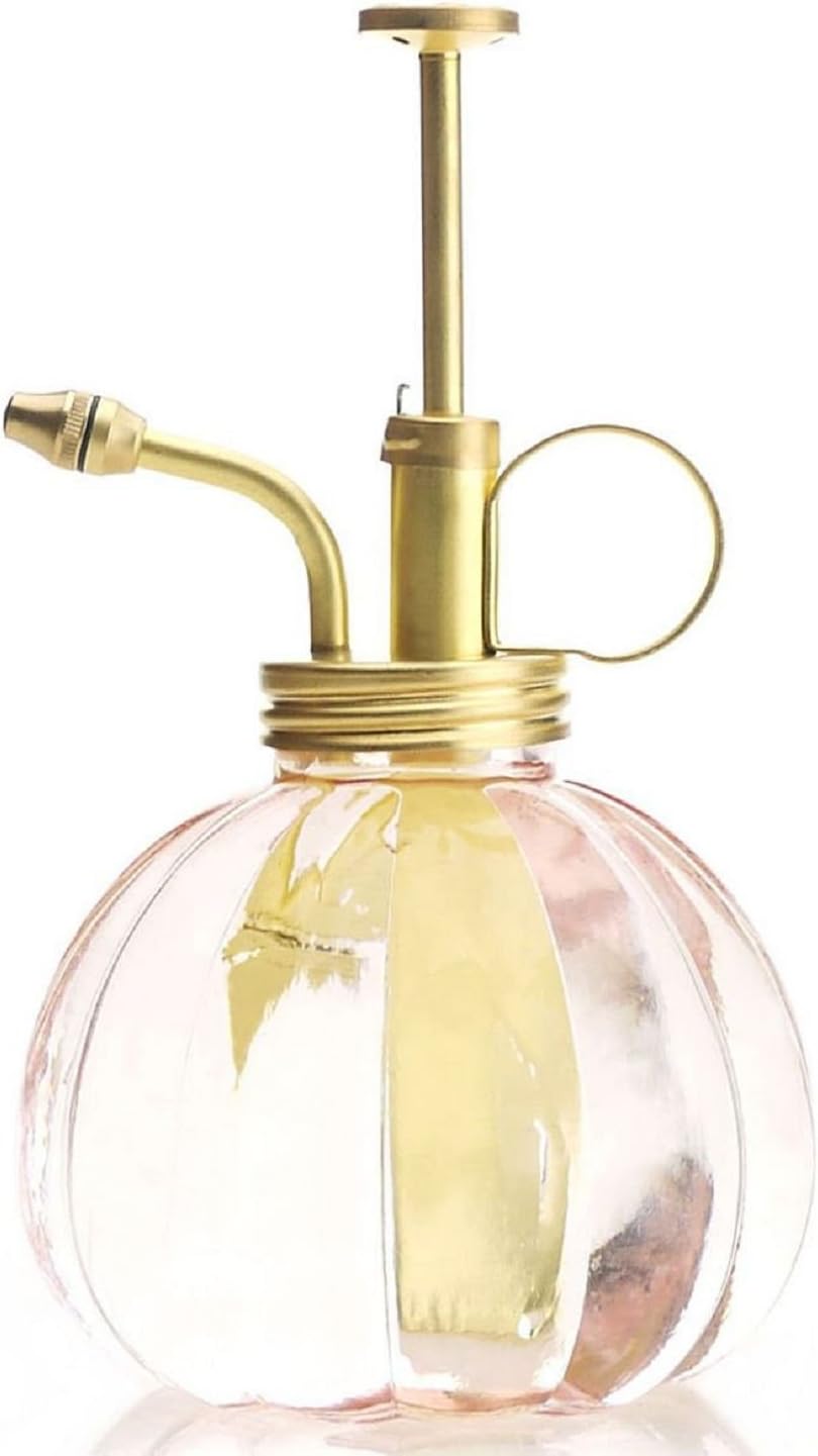 Purism Style Plant Mister- Pink Color Glass Bottle & Brass Sprayer (Matt Gold)