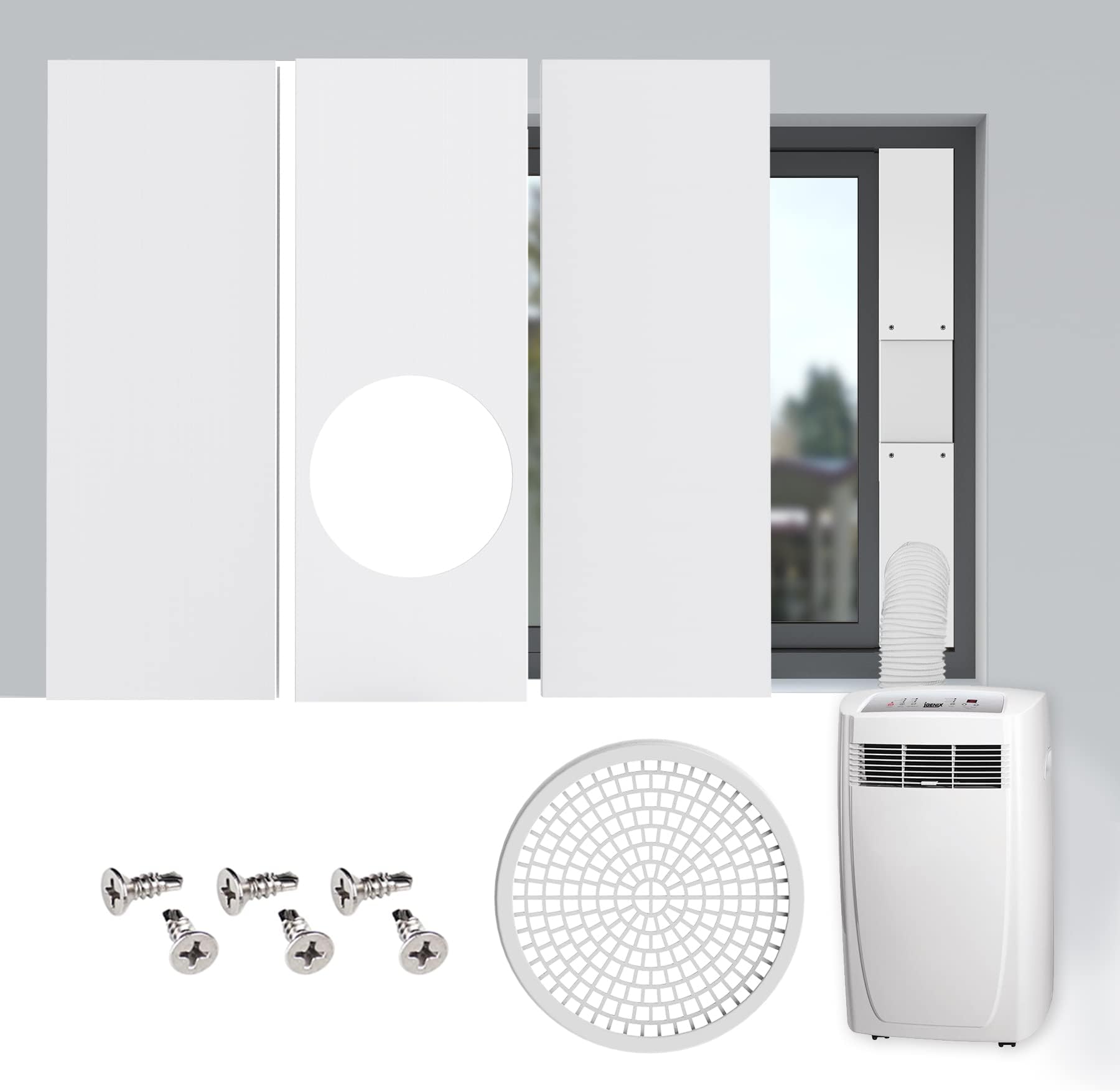 Daisypower Portable Air Conditioner Window Kit, Adjustable Window Vent Kit for Sliding & Hung Window, 5.9 Inch Exhaust Hose, Up to 47 Inch Window Seal Kit