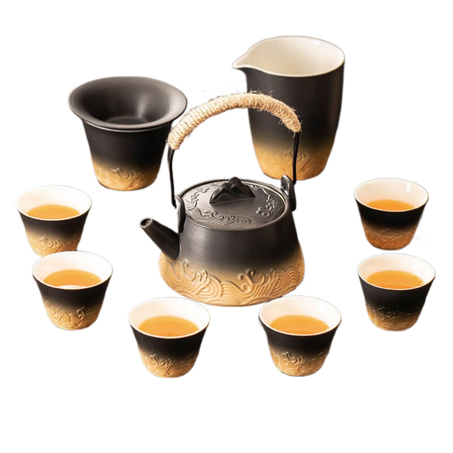 Service à thé - Service à thé en ébène avec Six Figurines pour la Maison, ustensiles et Accessoires de thé Kung Fu, Ensemble Complet d'outils pour la préparation du thé,