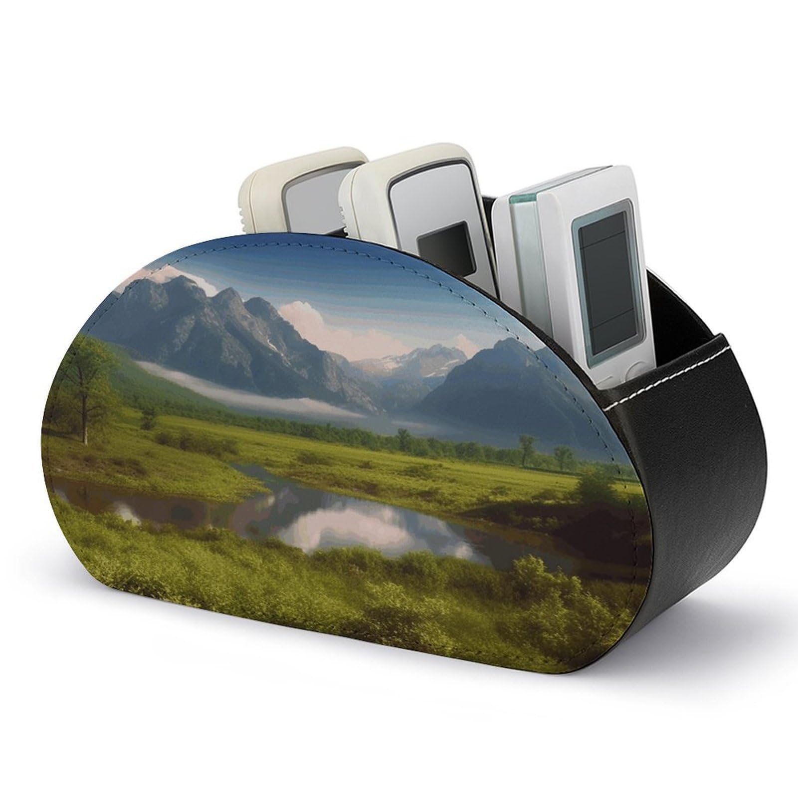 FekiLoot Beautiful Scenery Remote Control Holder, PU Leather Remote Control Organizer Box Stationery Remote Control Box Desk Storage Organizer for DVDs,Glasses,Pens,Media Players