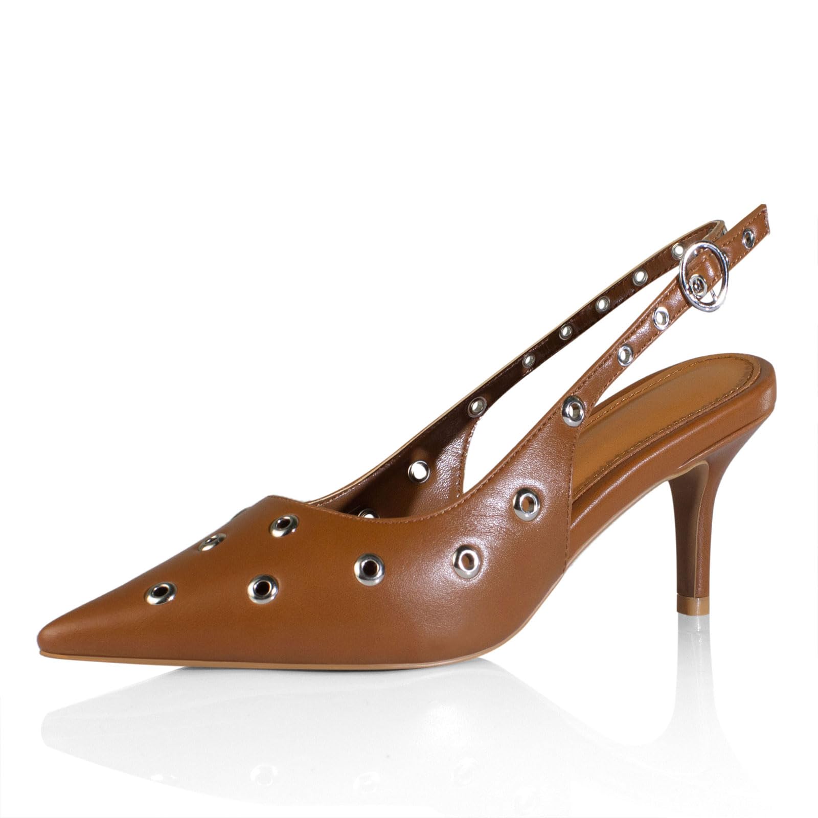 sarawill Women's Sexy Pointed Toe Slingback Stiletto Heel Fashion Grommets with Buckle High Heel Pumps Comfort Slip On Closed Toe Wedding Office Dress