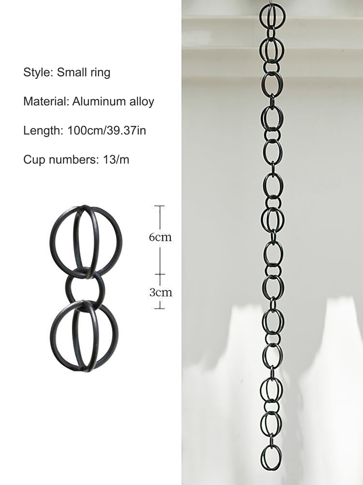 Regenfängerkette aus Aluminiumlegierung, dekorative Regenketten, Regenketten-Dachrinnenfänger for den Außenbereich, 13 Kreise/m Regenspiel-Dekoration(100cm/3.3ft)