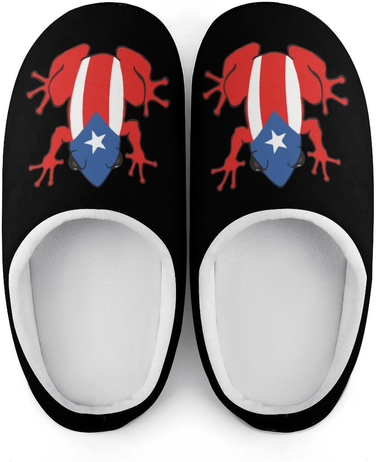 Puertorican Frog Flag Women's House Slippers Memory Foam Warm Shoes Spa Rubber Sole Indoor Outdoor