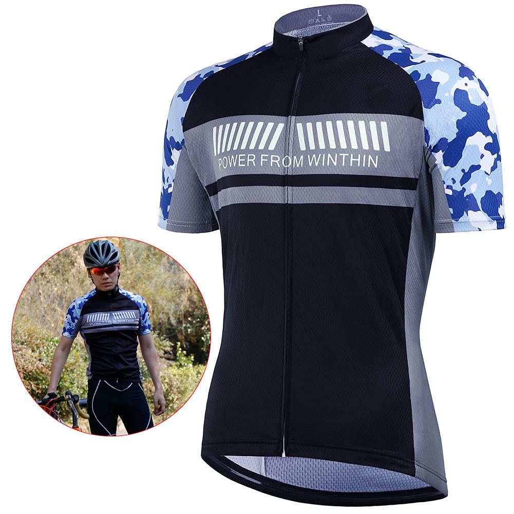 Men's Summer Cycling Equipment, Spring and Summer Sweat Absorbing Cycling Clothing, Shorts and Short Sleeved Suits, Camouflage Blue(S)