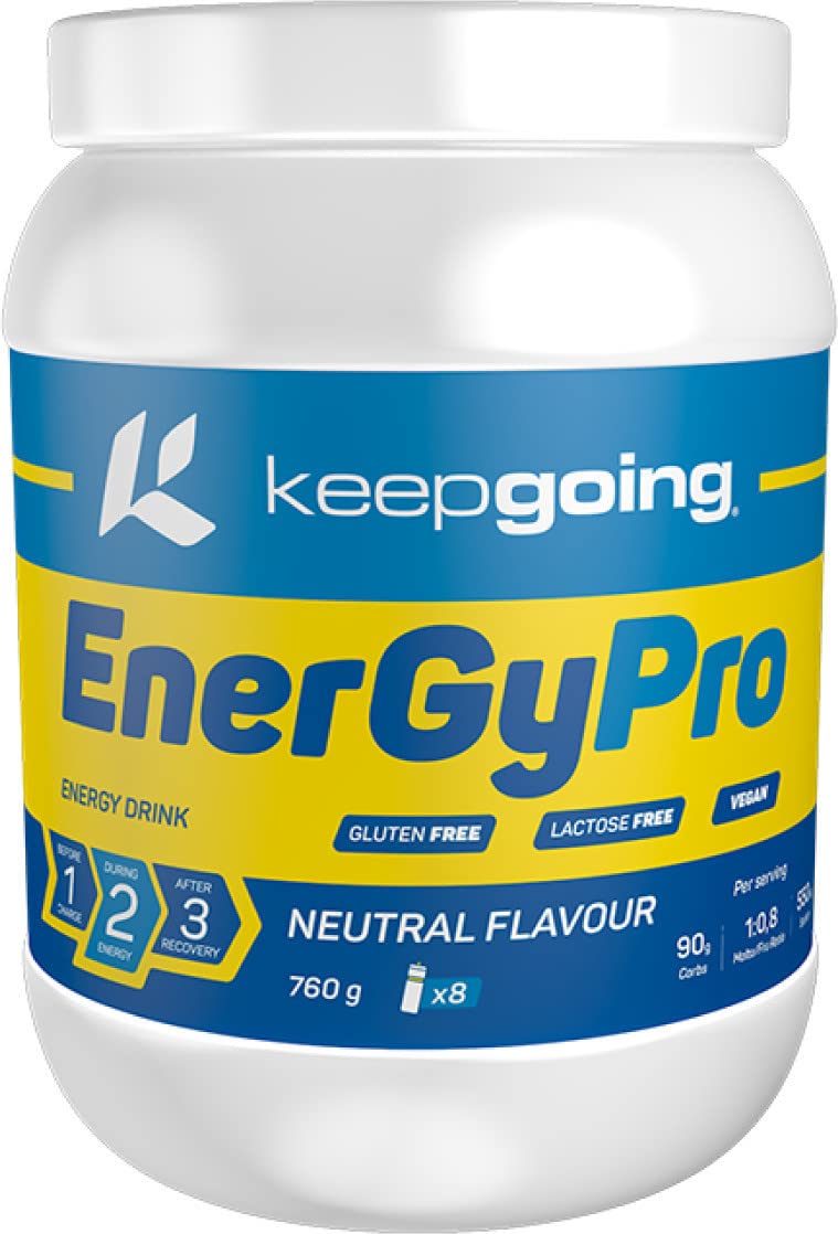 Keepgoing EnergyPro Drink Bebida Energética Premium en Polvo Sabor Neutro 760g| Triatlón Ciclismo Running Trail |Ratio 1:0,8 Maltodextrina - Fructosa