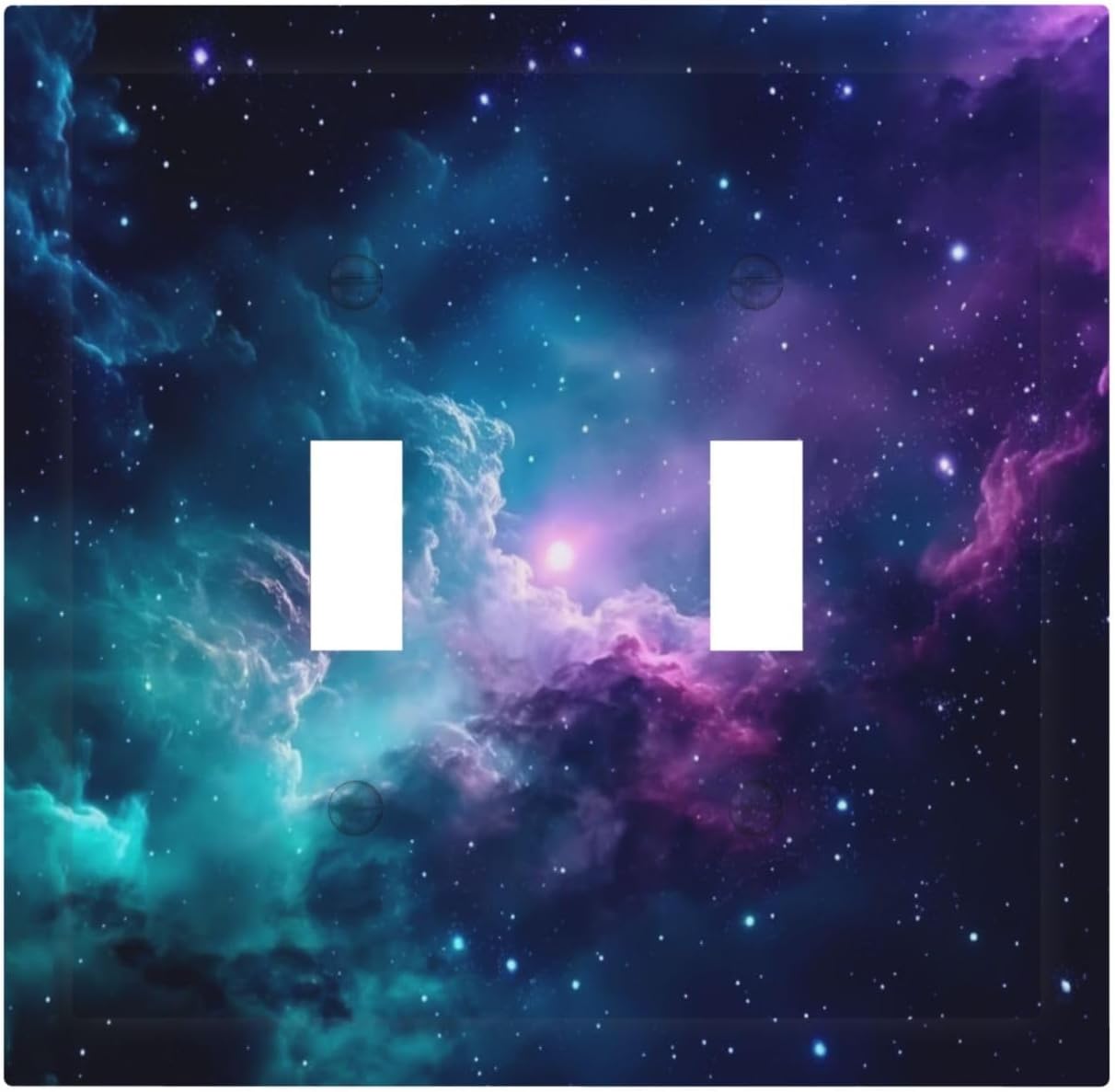 Space Galaxy 2 Gang Double Toggle Light Switch Cover Blue Night Starry Sky Stars Universe Decorative Faceplate Vintage Lightswitch Wall Plate for Kitchen Bedroom Bathroom