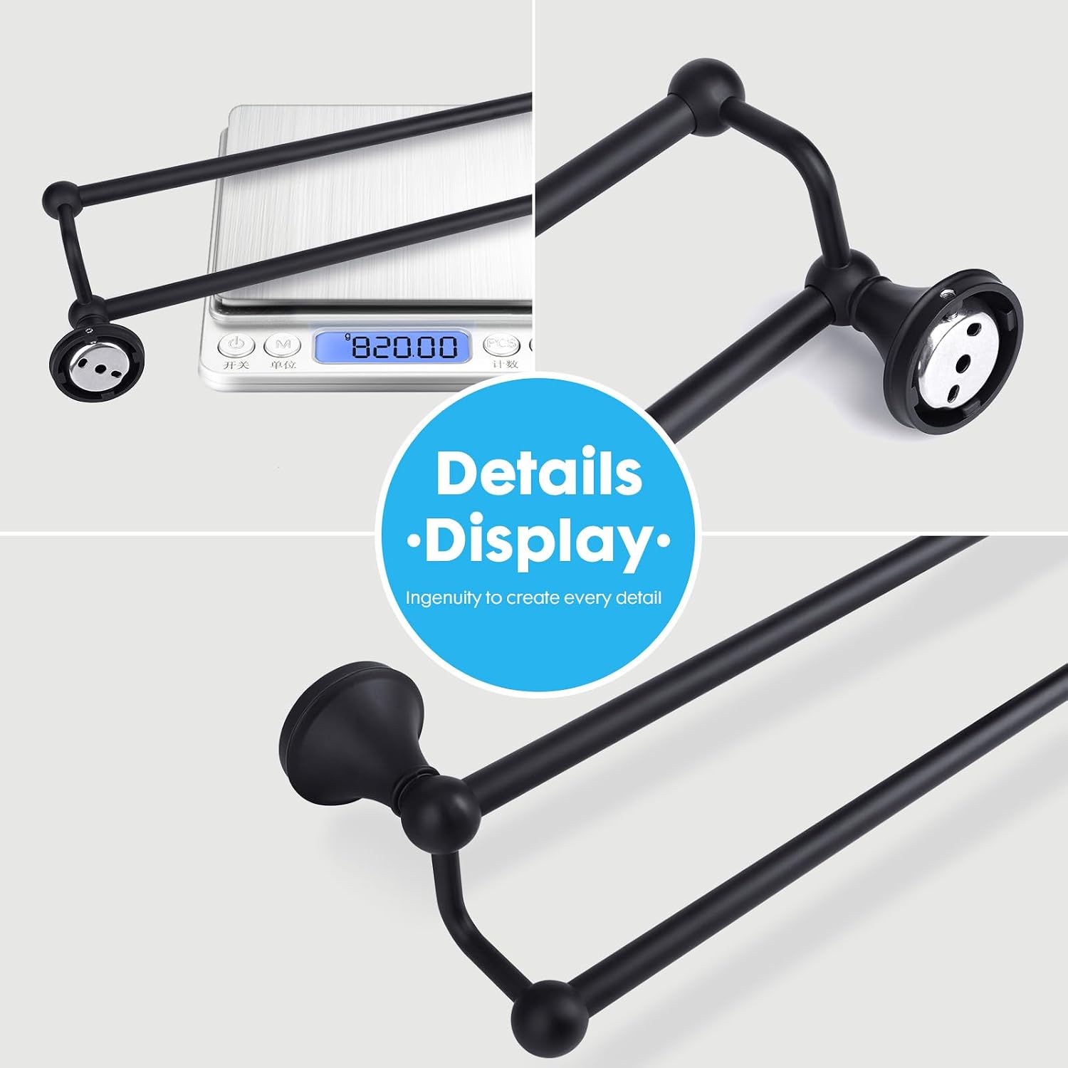 Antique 24 Inch Bathroom Double Towel Bar Matte Black,Towel Racks for Bathroom Wall Mounted,Bathroom Towel Holder Black,Two Towel Rod Hanger for Hotel image 5