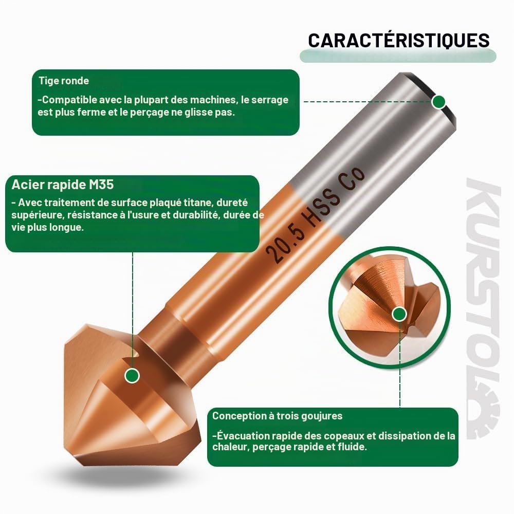 Fraise à Chanfreiner - M35 HSS Fraise à Noyer avec Revêtement en Cobalt pour Acier inoxydable Fer Aluminium Cuivre, 6 pièces 6,3 mm-20,5 mm Foret à Fraiser à tige Ronde