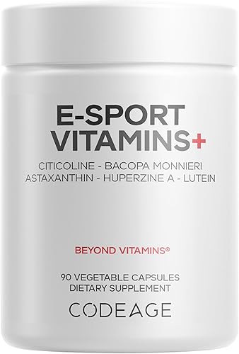 Codeage E-Sport Vitamins+ Citicoline Cognizin, Bacopa Monnieri Supplement, Multivitamins, Astaxanthin, L-Theanine, Ginkgo Biloba, Acetyl-L-Tyrosine,