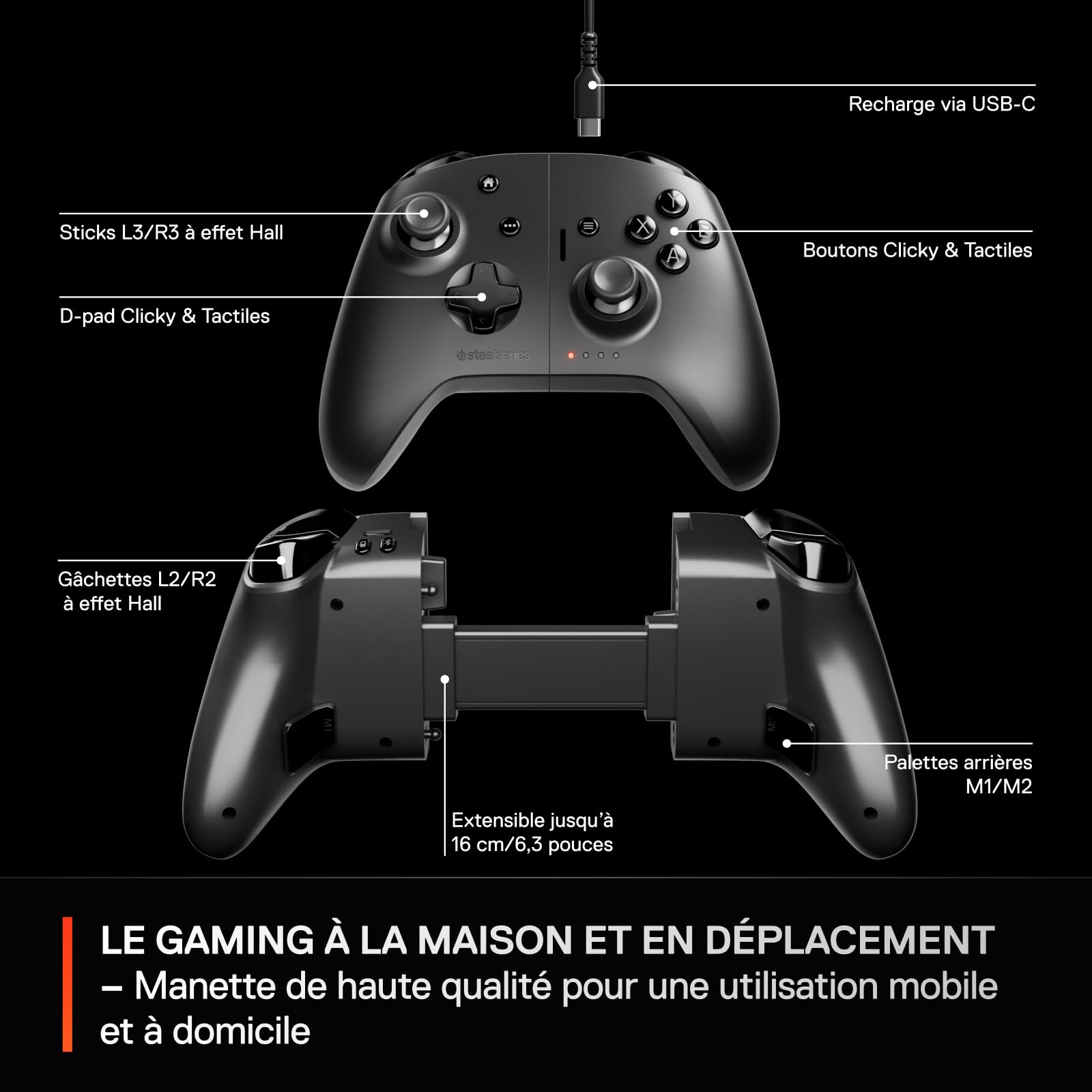 SteelSeries Manette de gaming Bluetooth sans fil Nimbus Cloud - Manette Cloud double mode - iPhone, iOS, iPad, Apple TV, Android, PC - Batterie 20h - Capteurs à effet Hall - Multi-ports USB-C