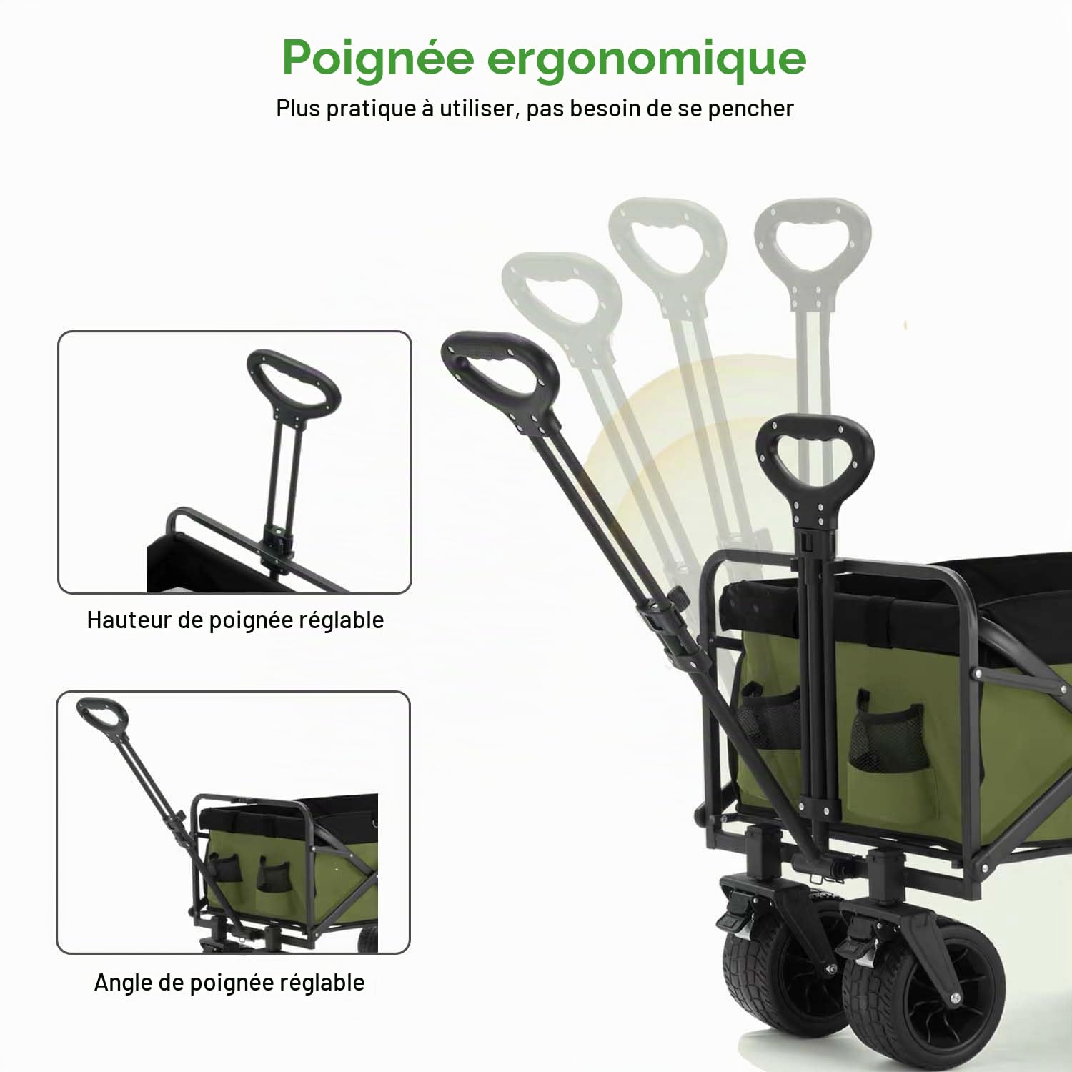 Chariot de transport pliable de 230 l avec grande capacité et hayon ouvert, charge maximale : 200 kg, avec roues tout terrain, cordes