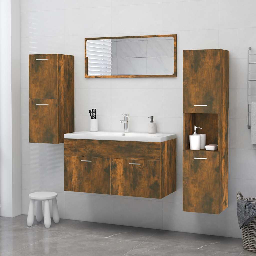 Mobile Colonna Bagno 30x30x130 cm Legno Multistrato Rovere Fumo