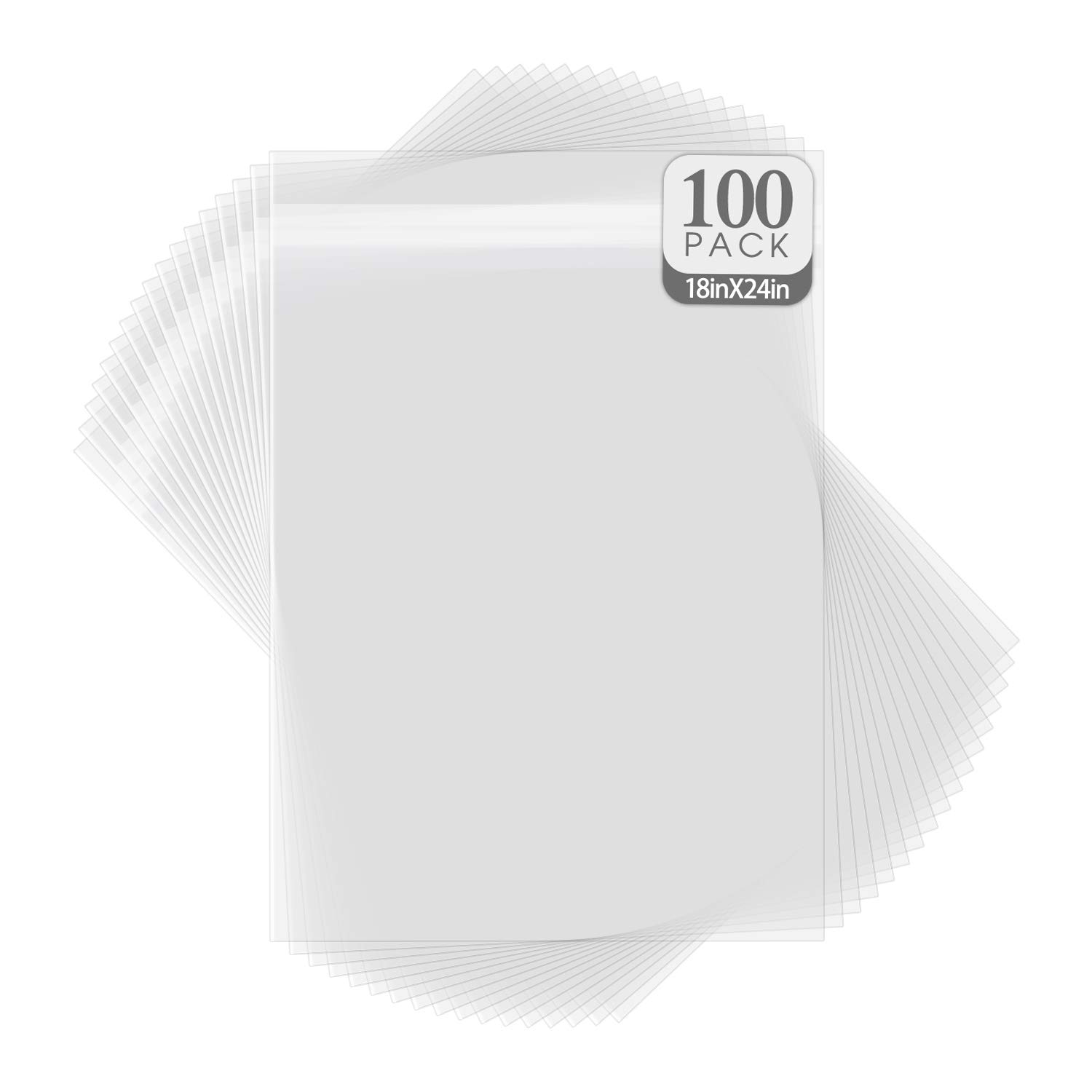 Golden State Art, 100 Pack 18 3/8x24 1/8 Crystal Clear Bag for 18x24 Art Prints, Photos & mat Mattes