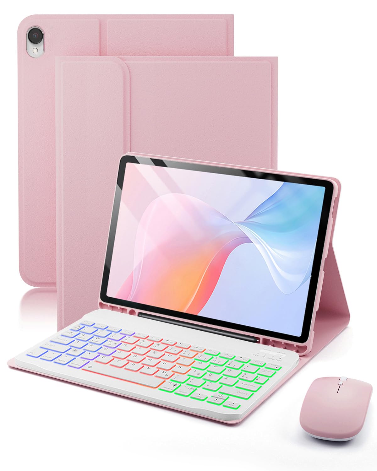MicroTunk für Samsung Galaxy Tab S11 (2025) 11 Zoll Hülle mit Kabelloses Bluetooth Beleuchtete Farbige Deutsch Tastatur (QWERTZ) und Maus, Magnetisch Abnehmbar, Backlit Keyboard Case