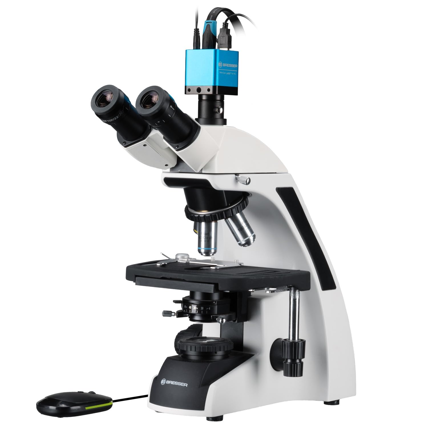 Bresser microscopio biologico con telecamera MikroCam Mini Full HD HDMI, obiettivi planacromatici 4x-100x, oculari WF 10x, illuminazione LED, ideale per laboratorio e presentazioni