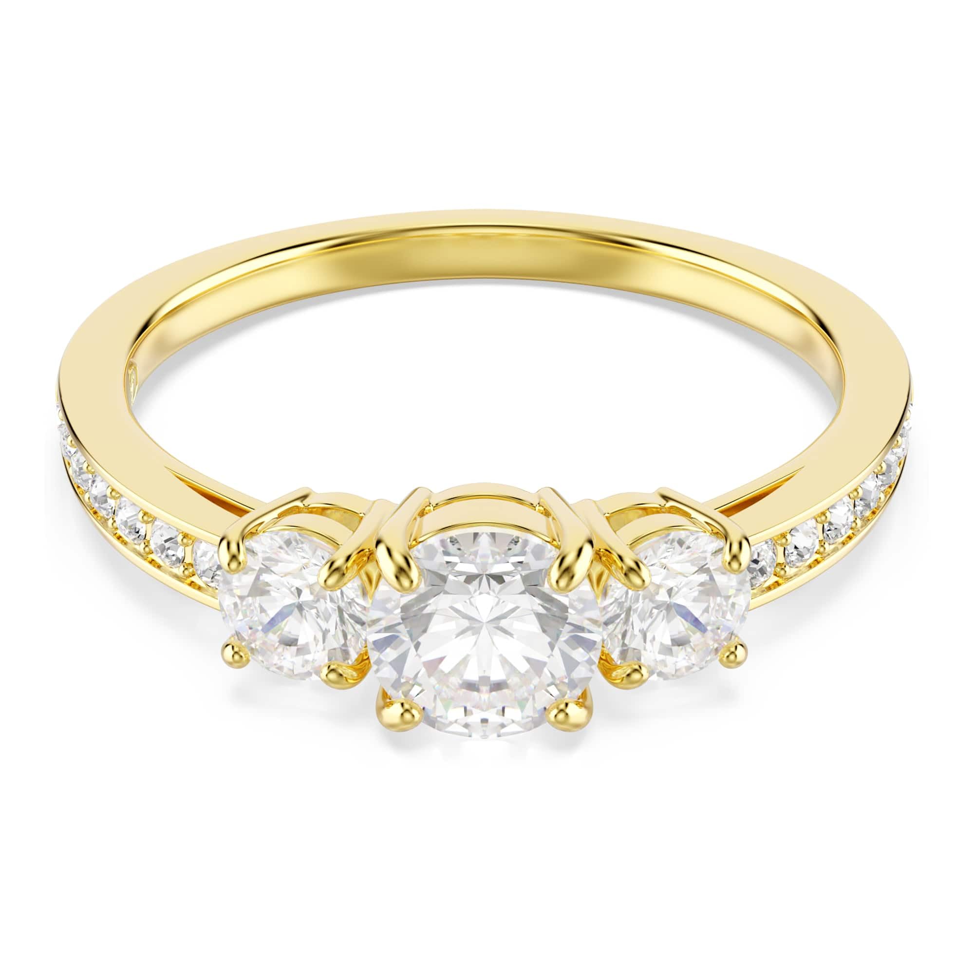 Swarovski Stilla Attract Anello, Gioiello Versatile per Occasioni Speciali con Cristalli Cry e Zirconia, Pietre Scintillanti a Taglio Round, Placcatura in Tonalità Oro, Taglia 52