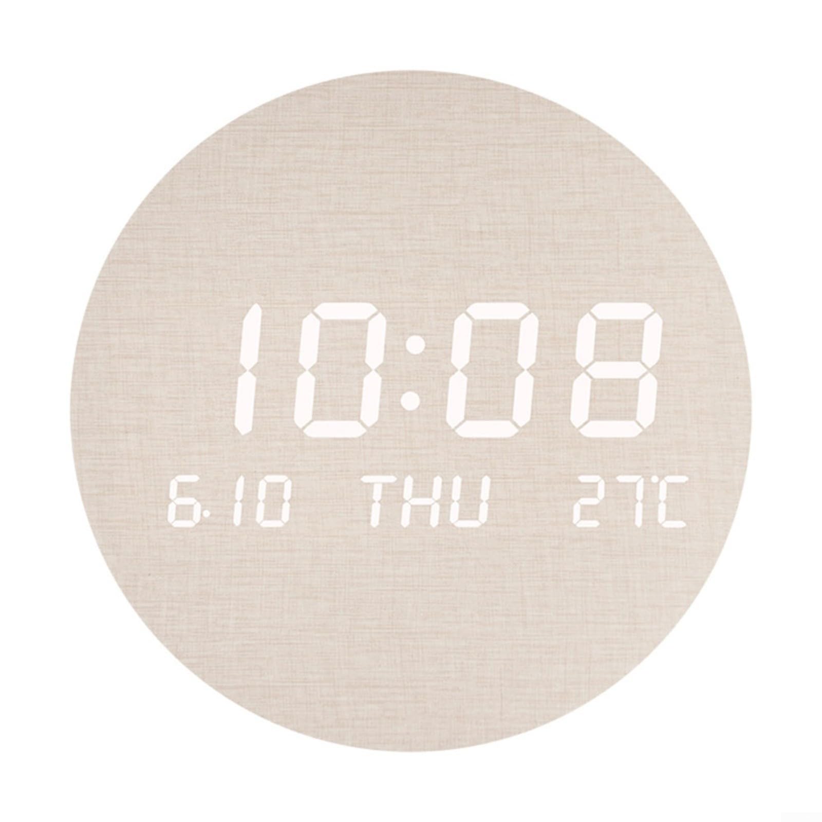 Horloge murale numérique en bois et lin moderne avec écran LED de température