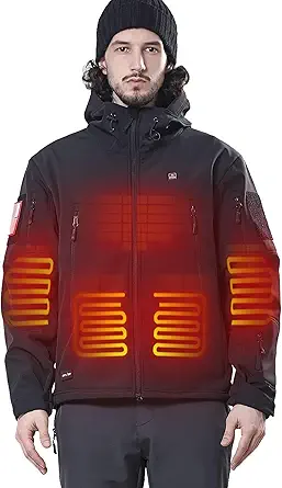 DEWBU Heated Jacket for Men with 12V Battery Pack Winter Outdoor Soft Shell Electric Heating Coat