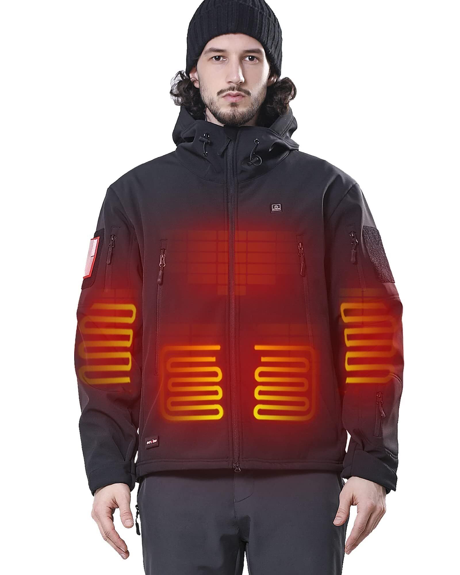 DEWBUHeated Jacket for Men with 12V Battery Pack Winter Outdoor Soft Shell Electric Heating Coat