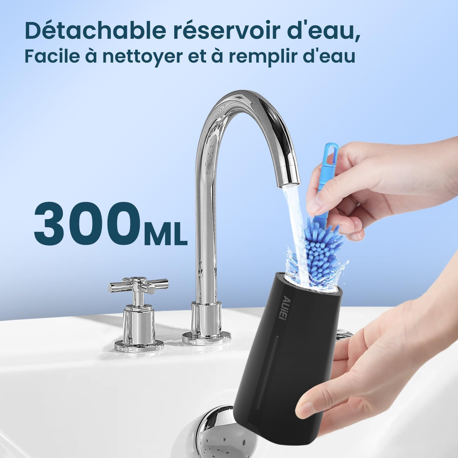 AUIEI Jet dentale Hydropulseur Portable Water Flosser, Irrigatore orale 5 modalità e 8 ugelli, serbatoio 300 ml, USB caricato, impermeabile IPX7, adatto Gencive Sensible (nero)