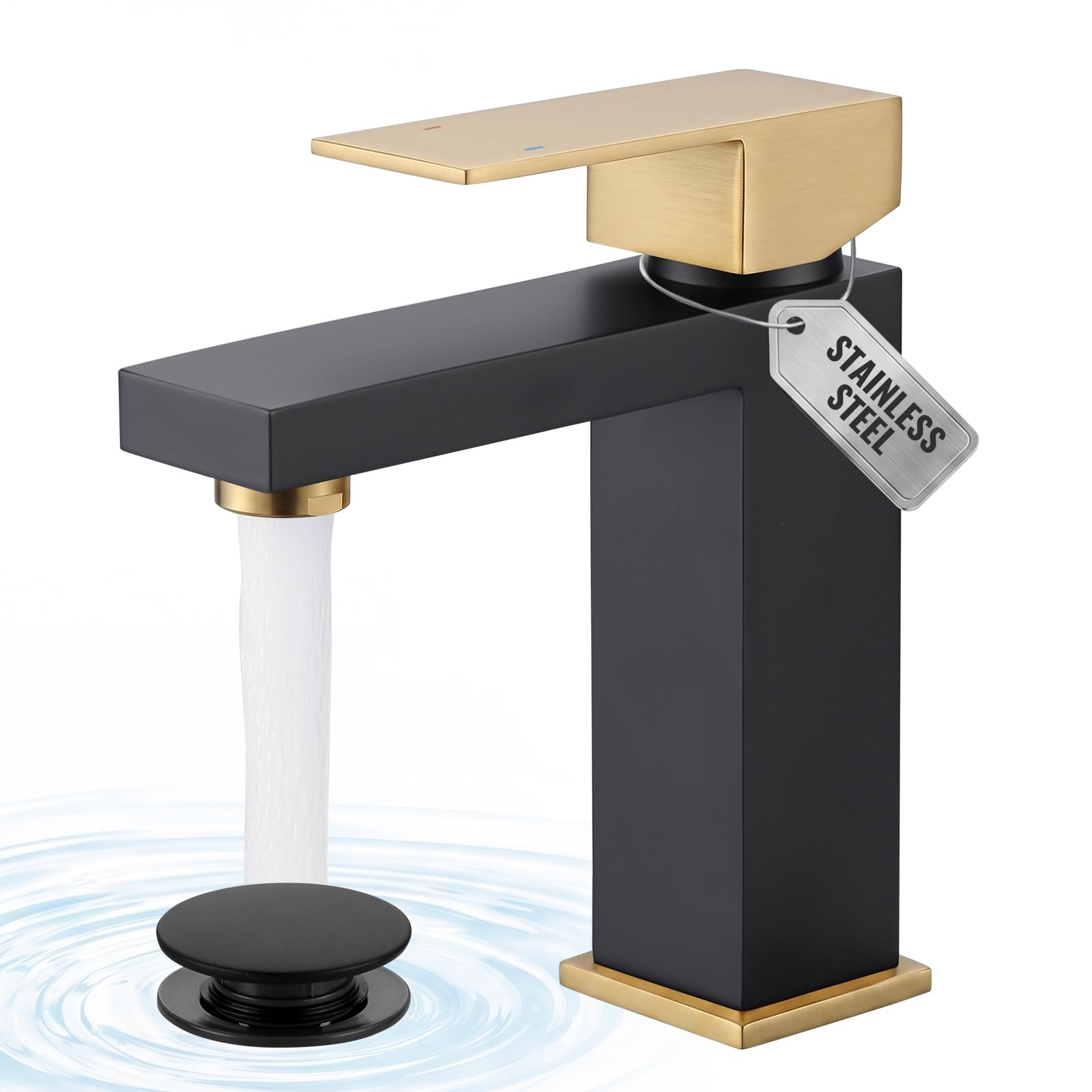 ARCORA Black and Gold Bathroom Faucet, Single Hole Vanity Faucet with Pop Up Drain