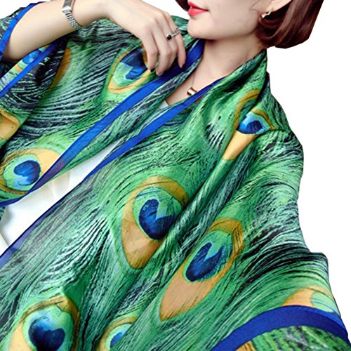 X&F Women's Fashion Peacock Feather Prints Long Scarf Summer Wrap Shawls2