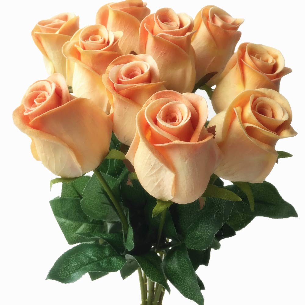 jiumengya 10pcs Real Touch Rose Simulated Fake Roses 43cm for Wedding Party Artificial Decorative Flowers (Orange Pink)
