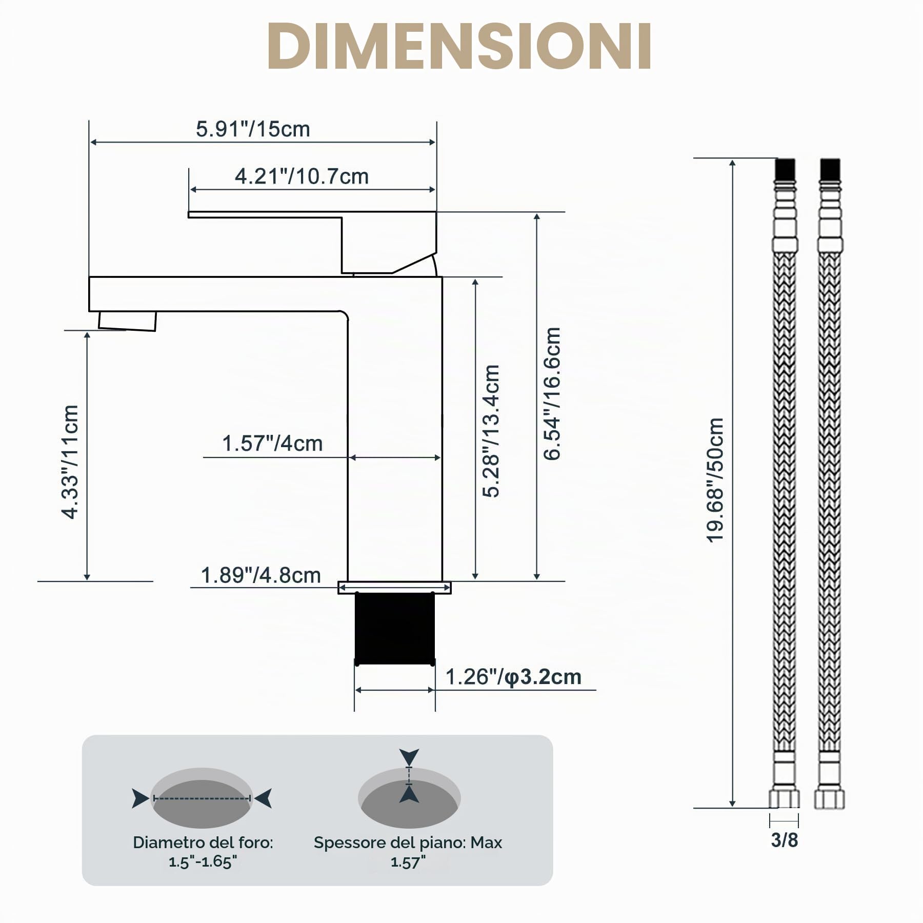 Rubinetto Bagno Lavabo Oro Acciaio Inox, DETBOM Miscelatore Monocomando Fredda e Calda Regolabile con Aeratore Rimovibile, Altezza Bocca 119 mm