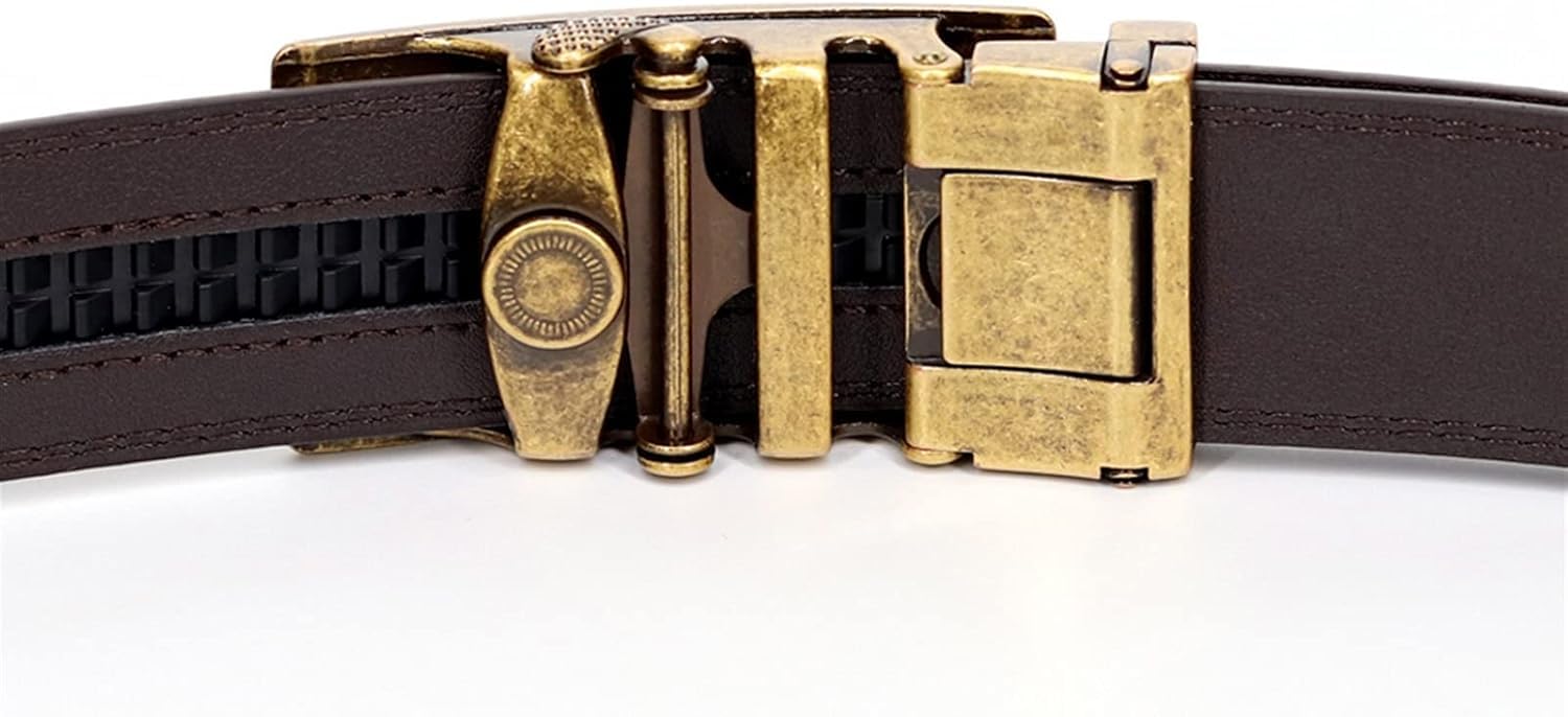 Herren Gürtel, Business Ratsche Gürtel Herren Leder Gürtel Designer Luxus Legierung Automatische Schnalle Braunes Armband, Gold, 125