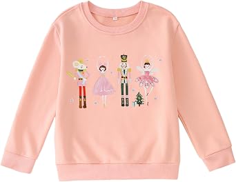 CM C&M WODRO Girls Christmas Nutcracker Sweatshirt Crewneck Cute Xmas Ballet Shirt Long Sleeve Kids Holiday Pullover Tops